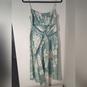 Ann Taylor Teal and White Floral Midi Dress